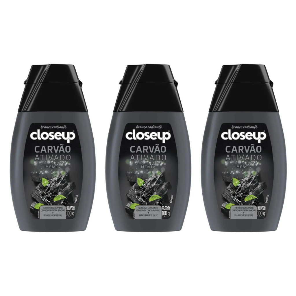 Kit 03un Gel Dental Closeup Liquifresh Carvão Ativado Menta 100g
