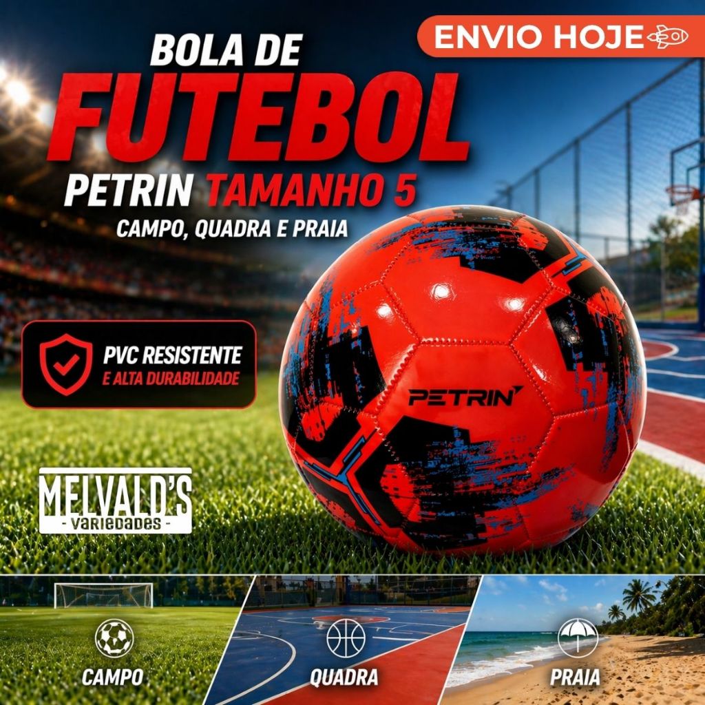 Bola de futebol Campo Quadra e Praia Petrin Tamanho 5 PVC resistente profissional