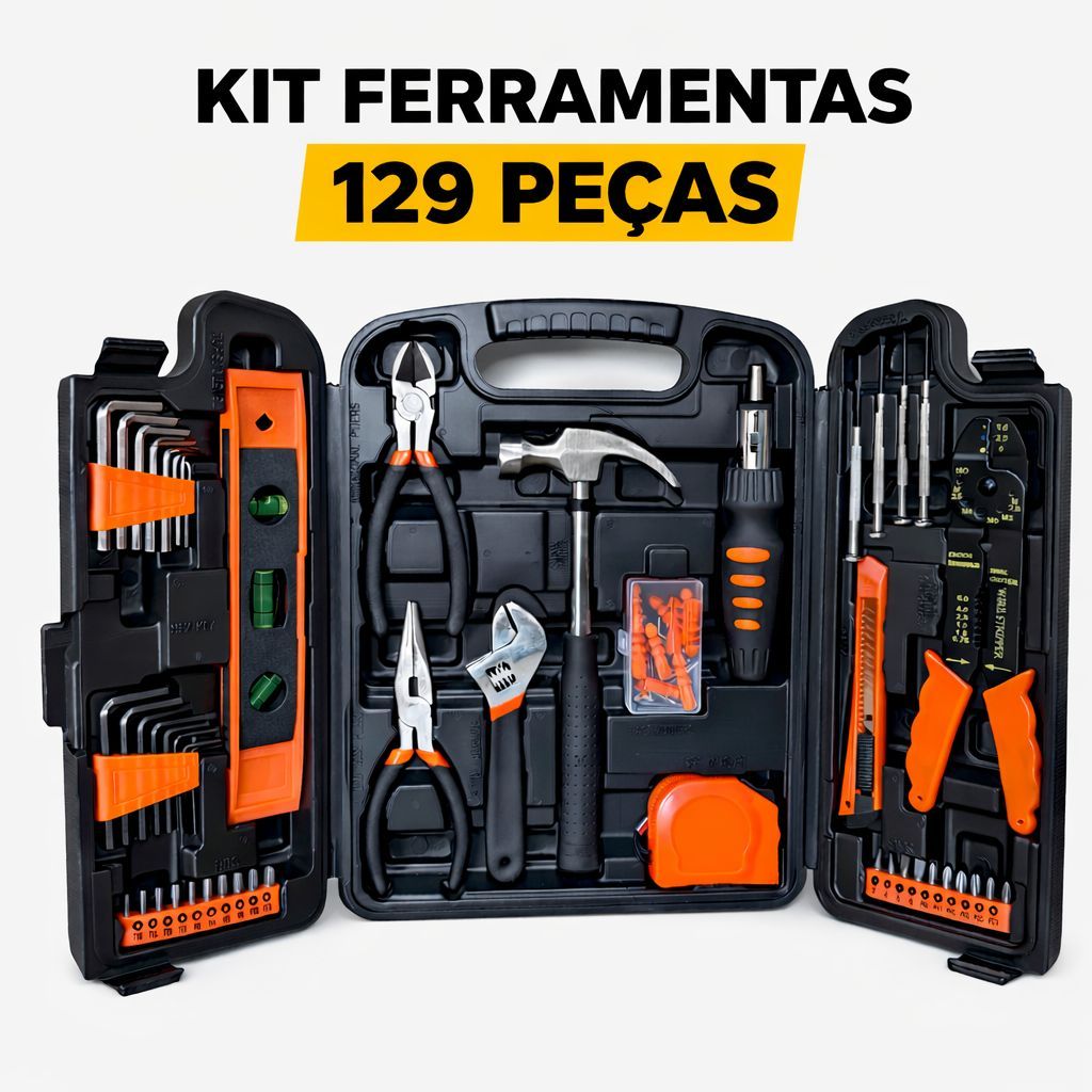 Kit Ferramentas 129 Peças com Maleta Completa Profissional para Casa e Reparos