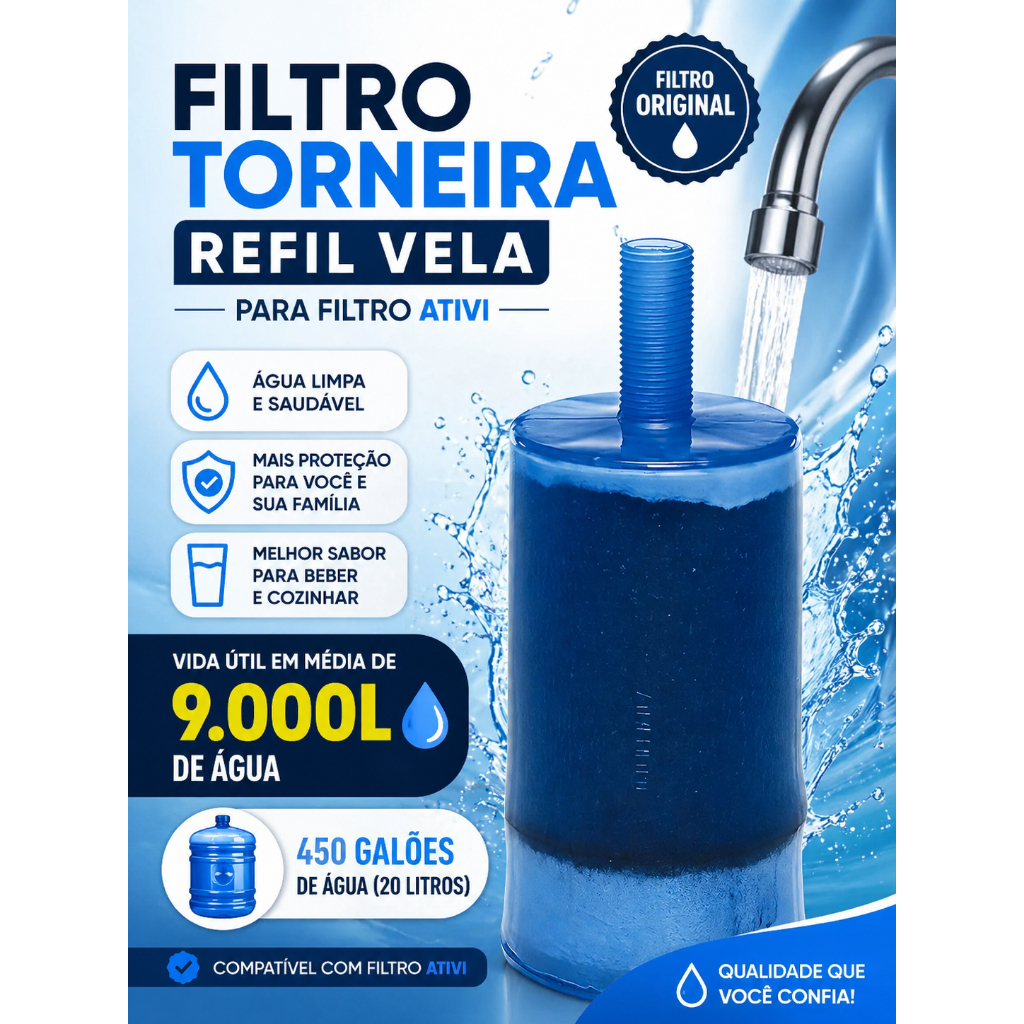Refil Vela Carvão Ativado Para Filtro Ativi Filtro Cor Azul-turquesa