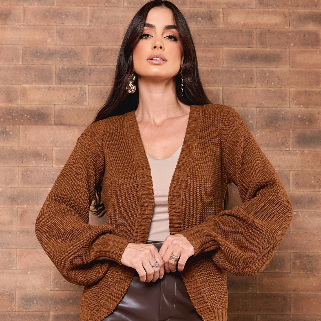 Cardigan Grosso Curto Versátil Estiloso Kimono Inverno Casaquinho Tricot Elegante Casaco Confortável