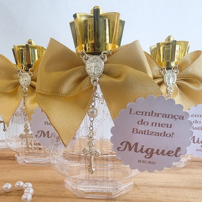 Garrafinha plástica Nossa Senhora Aparecida personalizada para água benta – lembrancinha de batizado