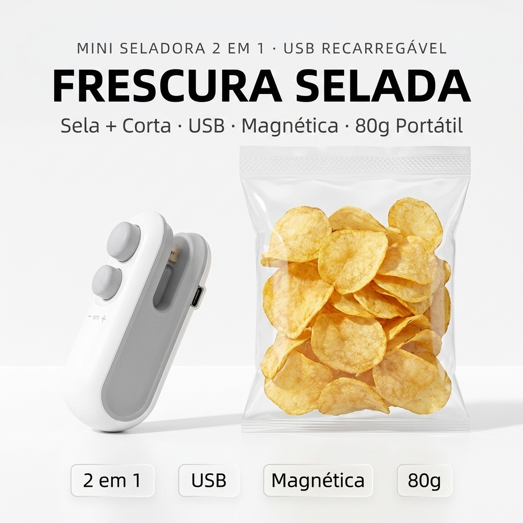 Mini Seladora Portátil 2 em 1 para Sacos Plásticos | Seladora de Alimentos Recarregável USB Elétrica