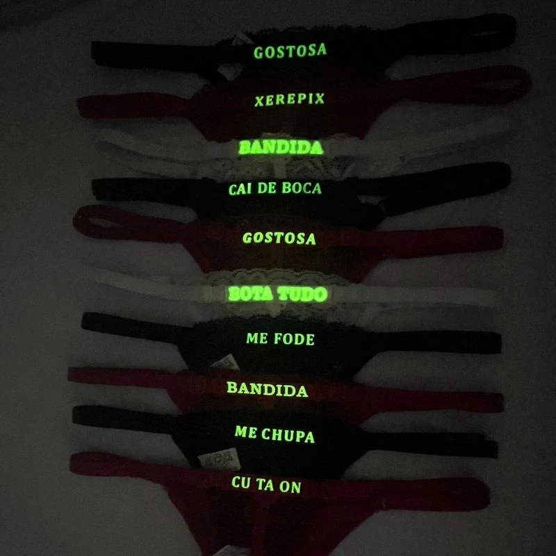 Calcinha Brilha no Escuro Neon Sensual de Renda Regulável Sexy Lingerie