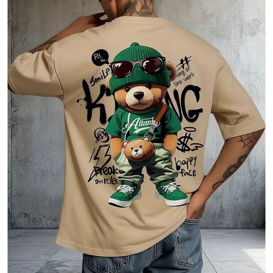 Camiseta Masculina Streetwear Algodão Urso King Estampa Costas Tamanho 8 ao GG Premium Lançamento