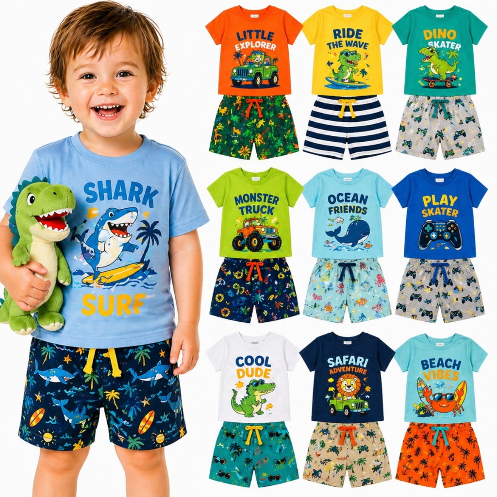 Kit Sortido 2 ou 6 Peças de Roupas Infantil Menino Verão Conjunto de Verão Infantil Bebê Manga Curta Menino Masculino