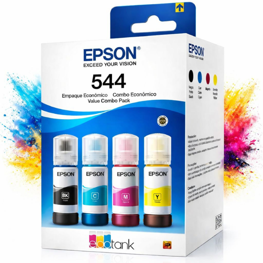 Kit Tinta Impressora Epson Refil 544 Original Pack 4 Cores Preto Ciano Magenta Amarelo T544 L3250 L3210 L5190 L3110