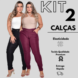 Kit 2 Calças Bengaline Plus Size Veste 44 Até 52 Grande Modela No Corpo Básico Social Trabalho