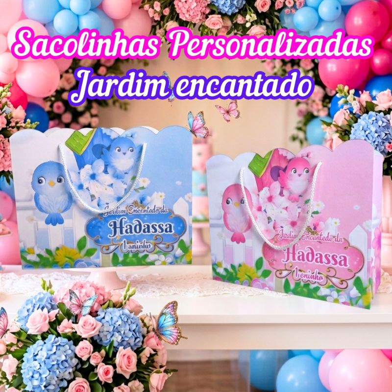 10 sacolinhas personalizadas tema JARDIM ENCANTADO COM PASSARINHOS / LEMBRANCINHAS JARDIM ENCANTADO/ jardim encantado