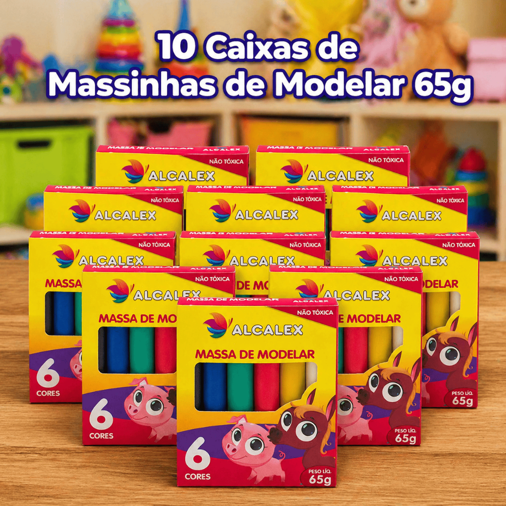 Kit 10 Caixas Massinha de Modelar 65g com 6 Cores Festa Infantil Lembrancinha