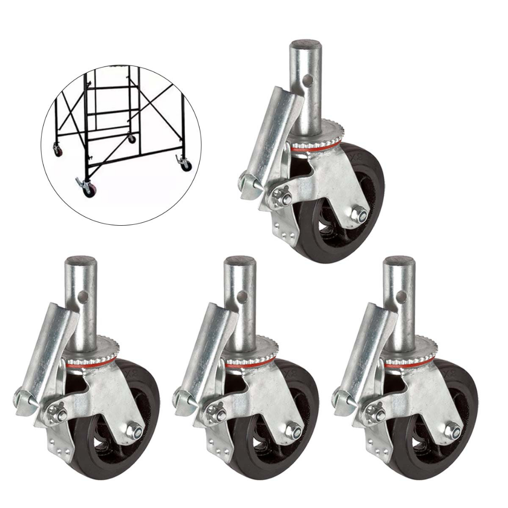 Kit com 4 Rodízios Giratórios com Freio para Andaime, Suporte Total de até 1600kg,uso industrial e residencial