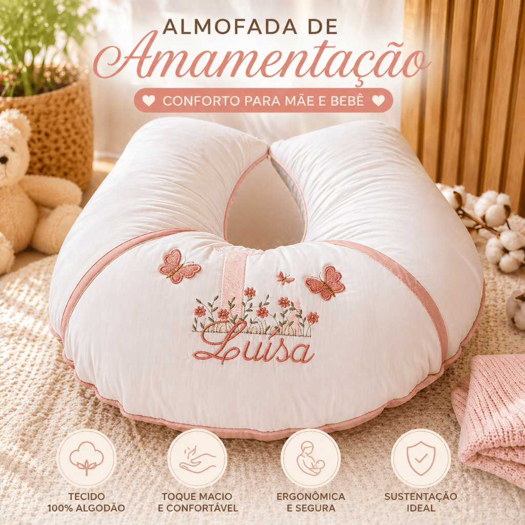 Almofada de Amamentação Para Amamentar Personalizada 100% Algodão