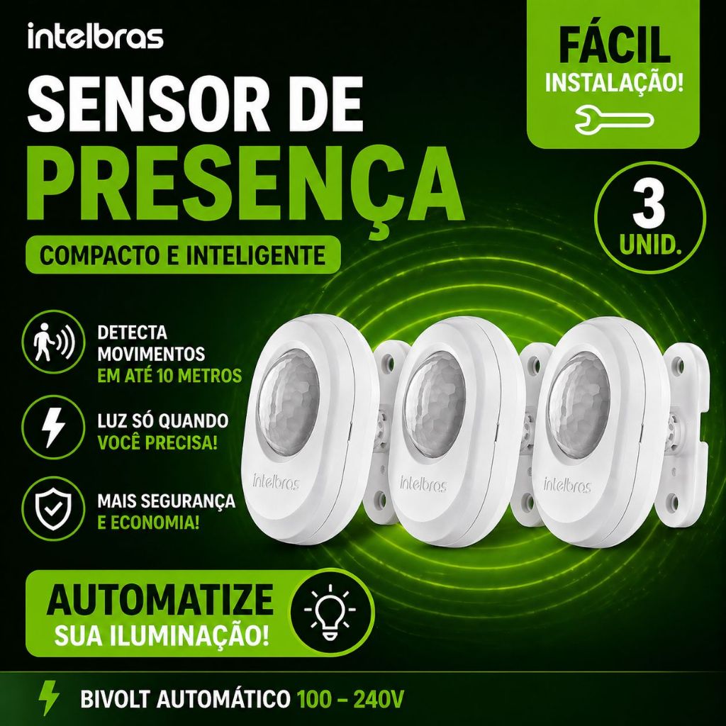 3 Sensor de Presença 360° Intelbras ESPi 360A Bivolt Luz Automática Econômica