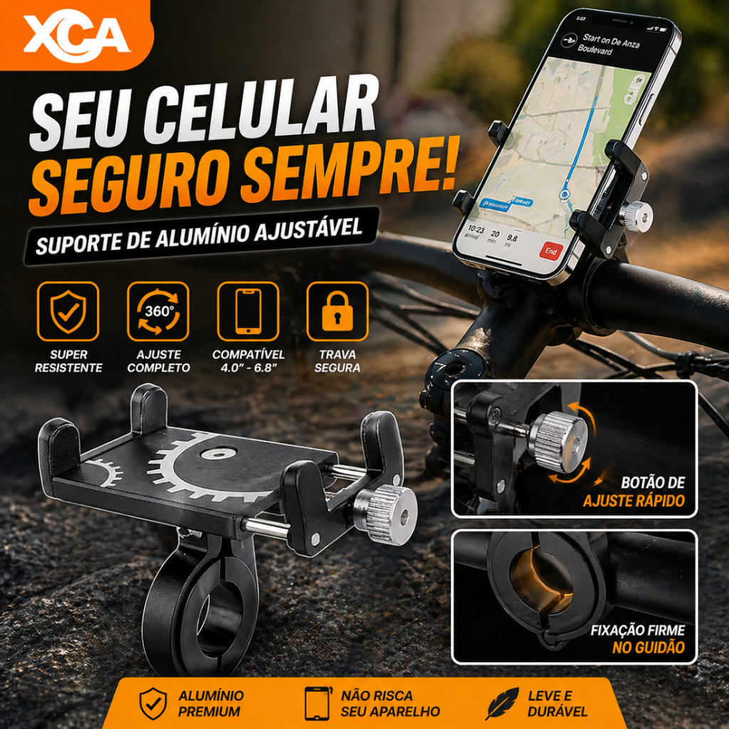 Suporte Celular Moto Bike Guidão Alumínio Ajustável 360 Universal GPS Bicicleta