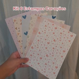 Kit 6 Papéis Decorados Corações 180g (14 x21cm) – Estampas A5 para Scrapbook, Journal