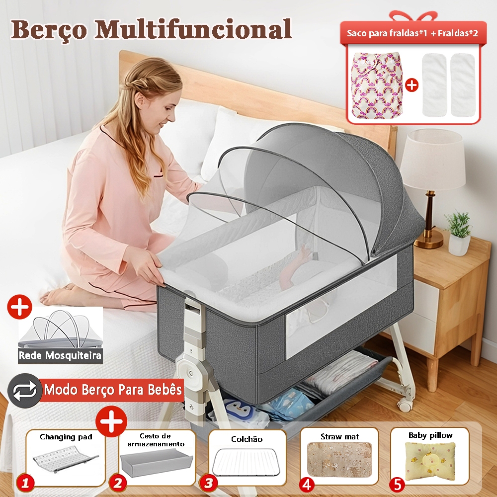 Berço Portátil Moises Co-Bed Balanço Mosquiteiro E Cesto Regulagem De Altura
