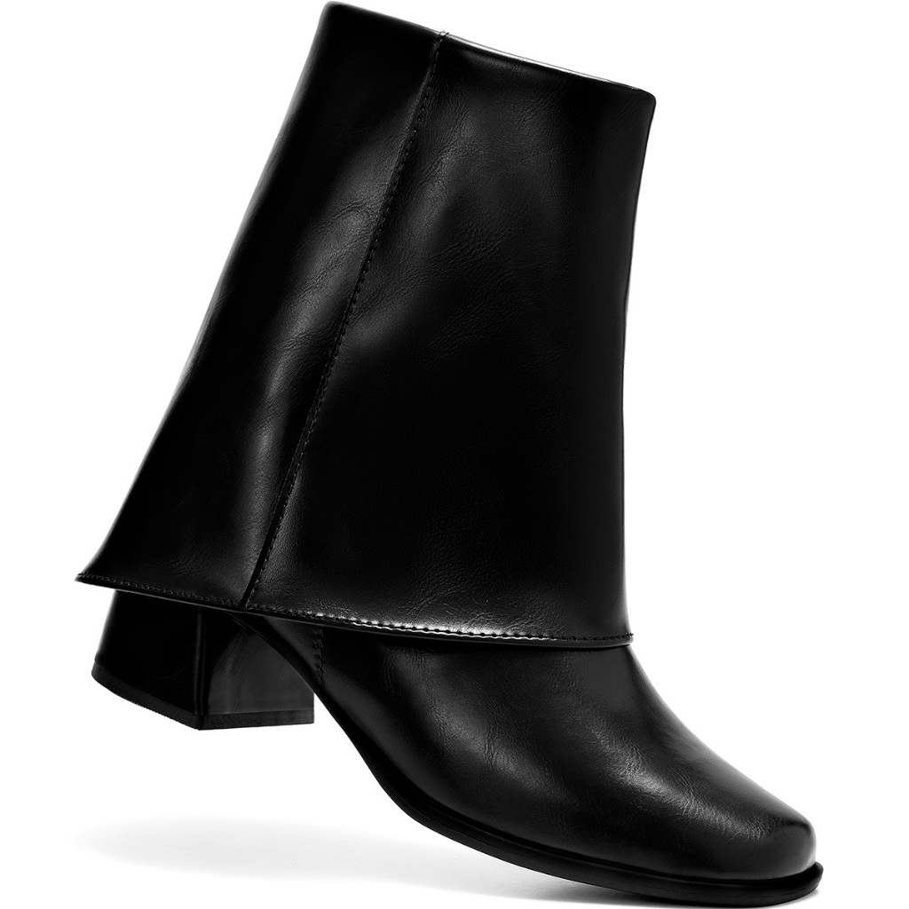 Bota Feminina Lumiss Capa Cano Baixo Salto Baixo Bloco Bico Quadrado Preto