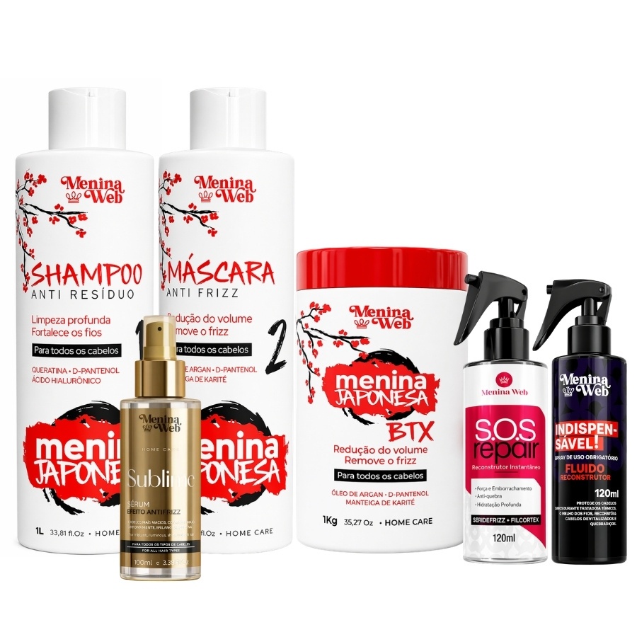 Kit Progressiva Completa Menina Japonesa Menina Web | Progressiva 1L+Botox 1Kg+Óleo Sublime+S.O.S Repair+Indispensavel