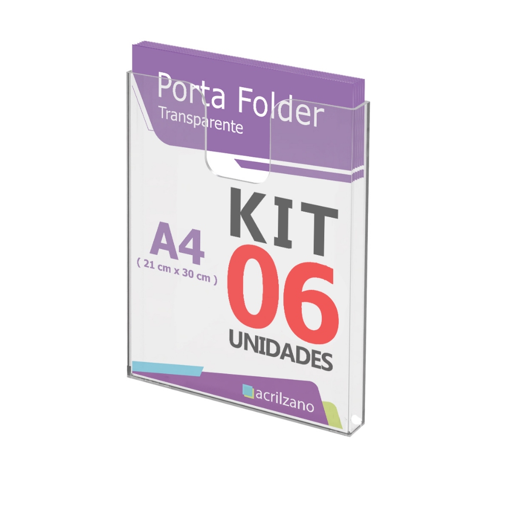 Kit com 6 Displays Porta Folha A4 Suporte de Parede em PETG para Cardapio, Comunicados e Informações