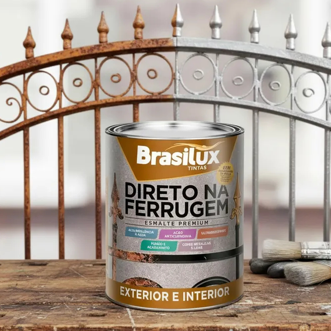 Esmalte Sintético Direto Na Ferrugem Tinta Esmalte Brasilux Secagem Rápida 900ML Externo e Interno