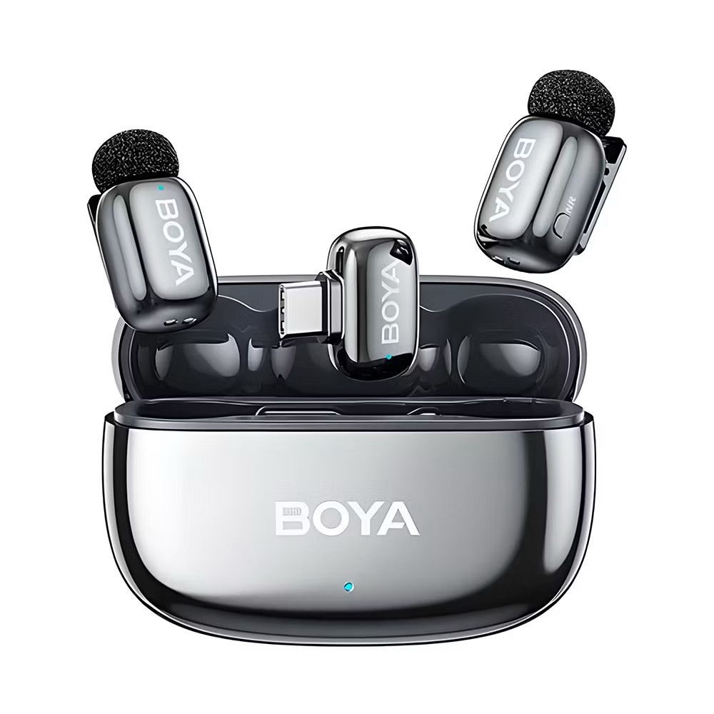 Microfone Lapela SemFio Boya Mini 2 USB-C IA-ANC Prata Lunar