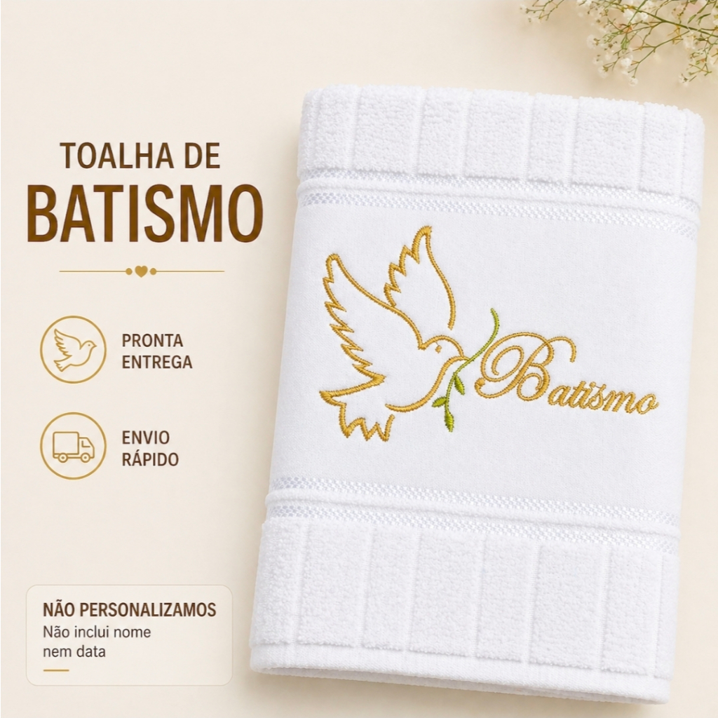 Toalha de Batismo Bordada Divino Espírito Santo | Toalha de Boca Branca Religiosa Pronta Entrega Envio Rápido