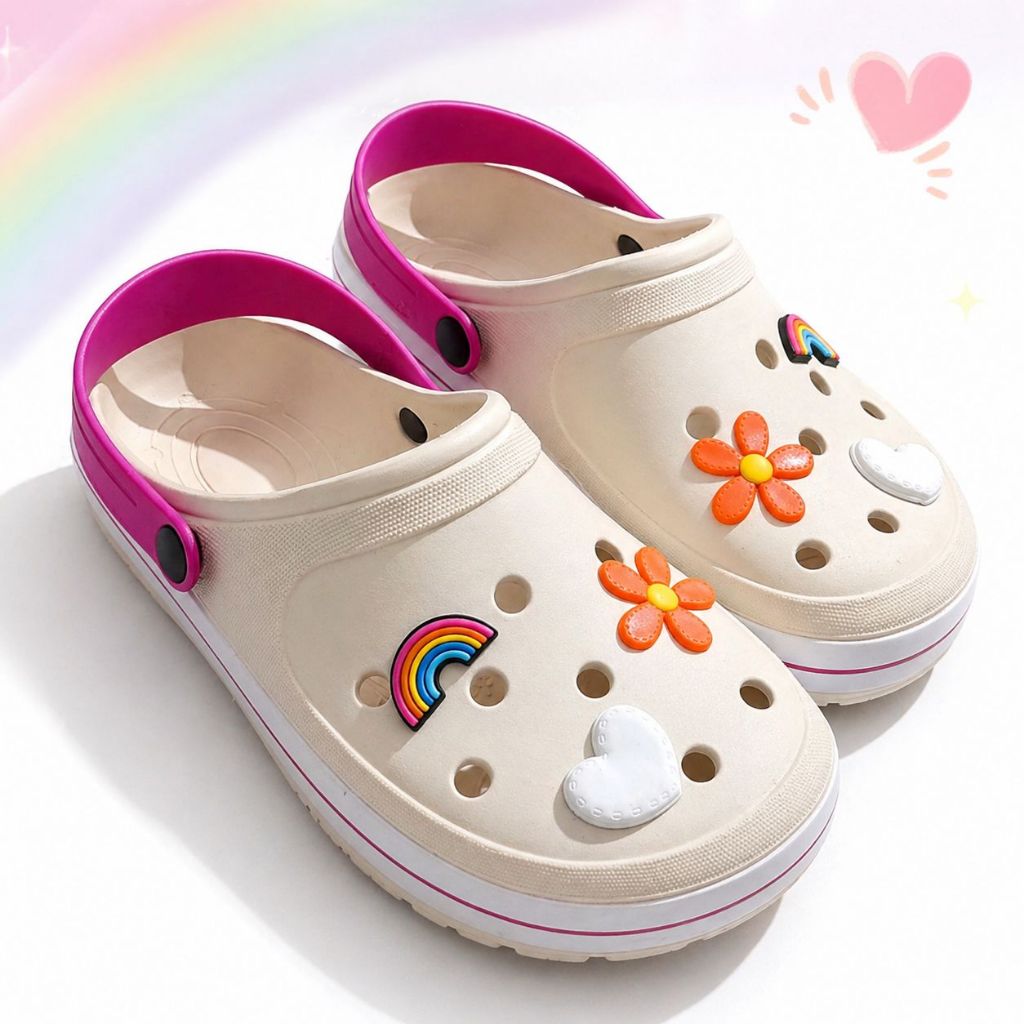 Sandália Para Menina Infantil Adulto com Apliques Coloridos Coração Conforto Antiderrapante