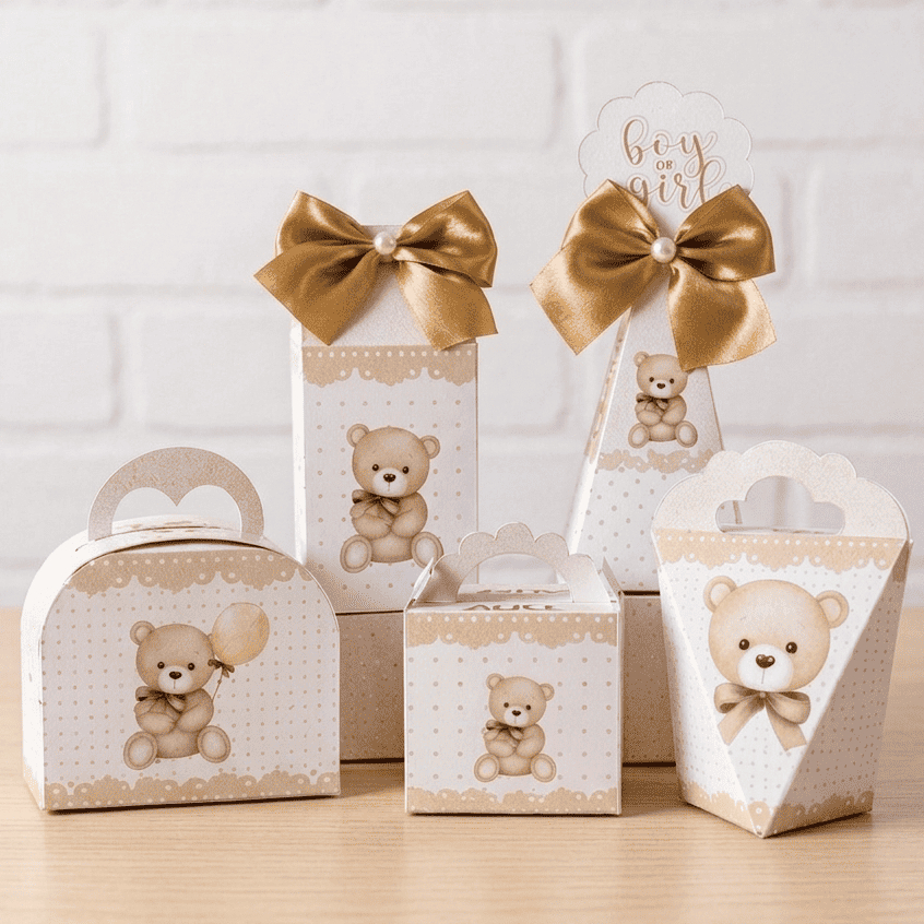 Lembrancinha Personalizada Chá Revelação Ursinho Bege l Personalizados | Chá de Bebê l Decoração Festa Infantil