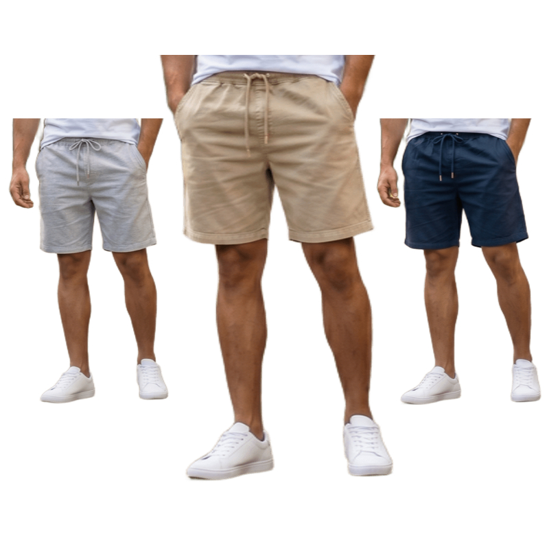 Kit 3 Bermudas Masculinas Sarja Premium Elastano Mauricinho | Slim | Cores Variadas | Casual
