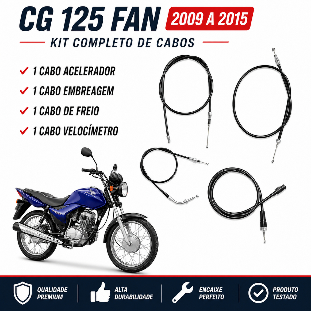 Kit 4 Cabos CG 125 Fan 2009 a 2015 Completo Acelerador Embreagem Freio Velocímetro Alta Resistência