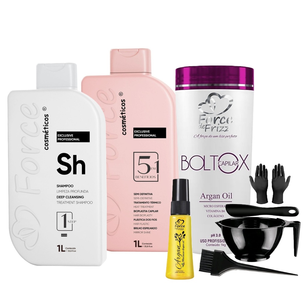 Kit Escova Semi Definitiva 5 em 1 Profissional 1L + Boltox Capilar - Brilho, Liso e Reparação
