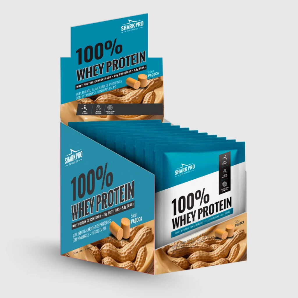 100% Whey Protein Sache Shark Pro 40g C/10 Sachês - Sabor Paçoca