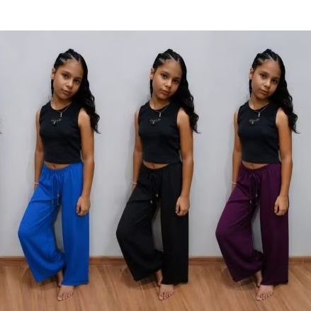 kit 3 calças pantalonas infantil 02 ao 16 anos, tecido duna macio e confortável..