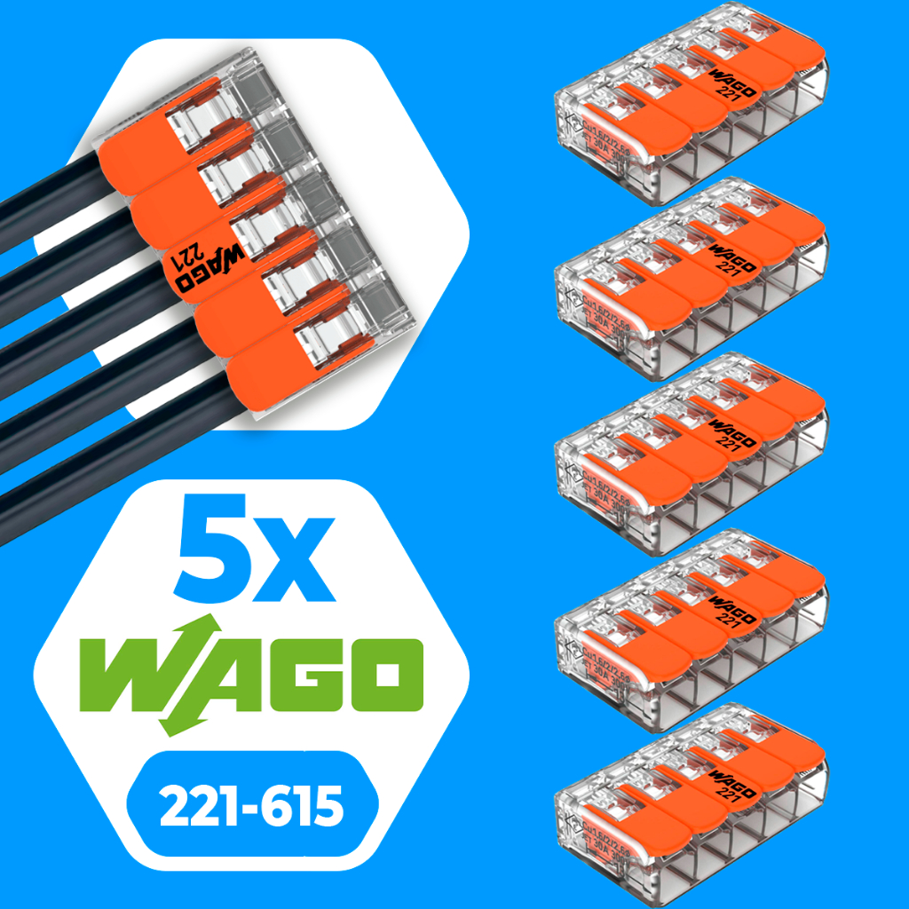 Conector de Fio Elétrico Wago 221-615 Conector Wago Emenda 6mm 41A Conexão Automática Kit 5 Peças