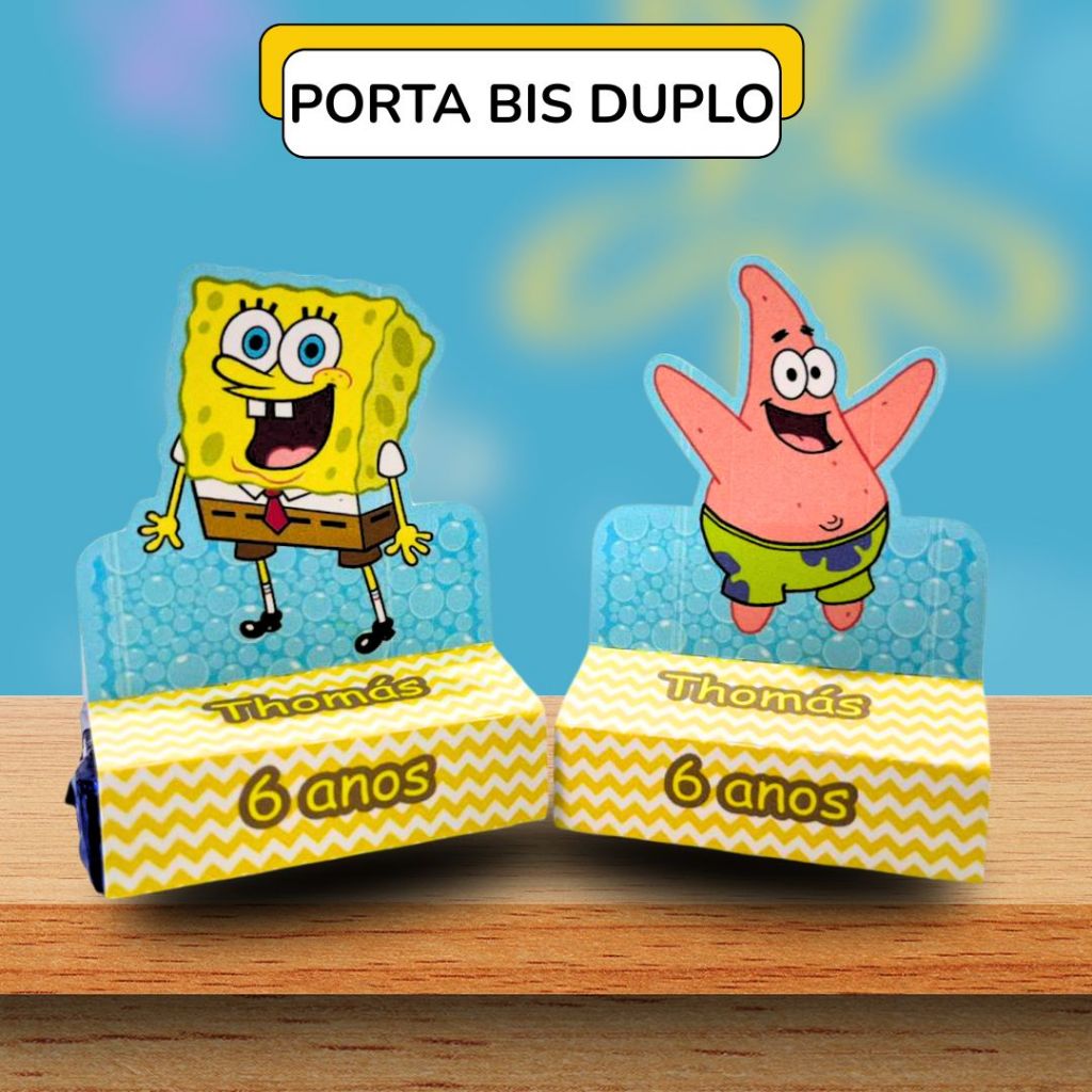 20 Porta Bis Duplo Personalizado Bobi Esponja Patrick Para Lembrancinha Festa De Aniversário Menino Menina