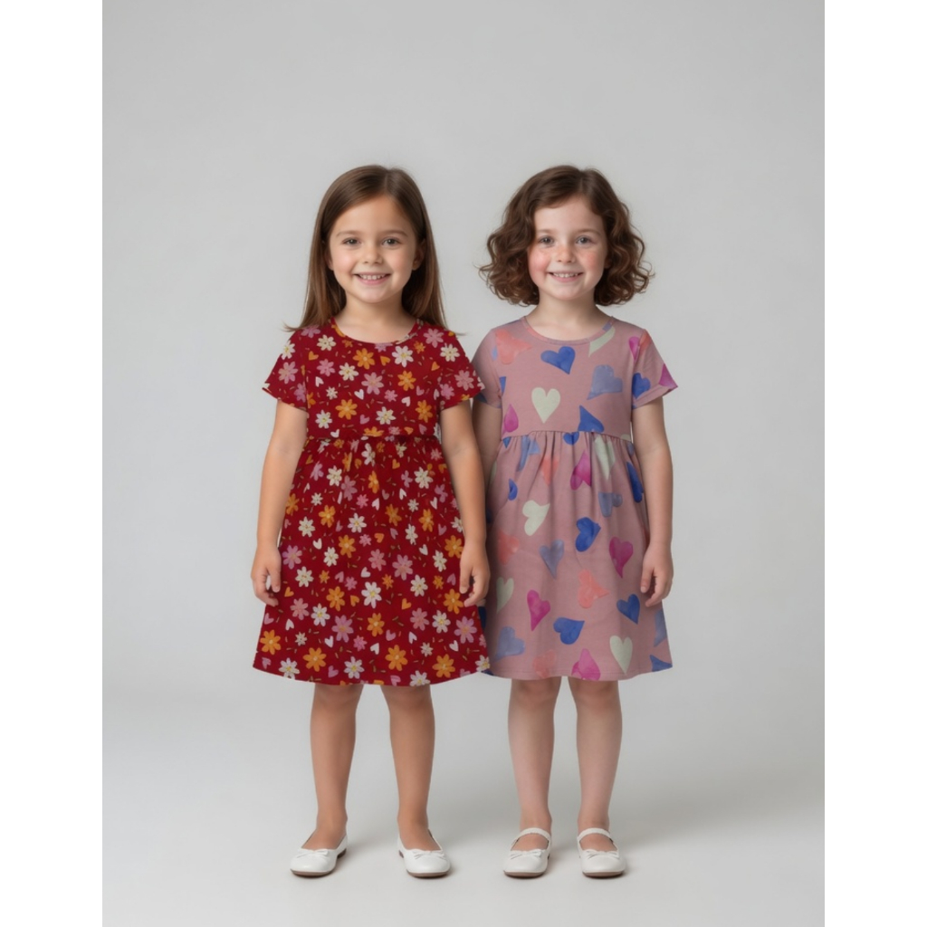 Kit 2 Vestidos Infantil Menina Algodão Estampas Sortidas Conforto Verão Dia a Dia 1 a 10 Anos Fresquinho