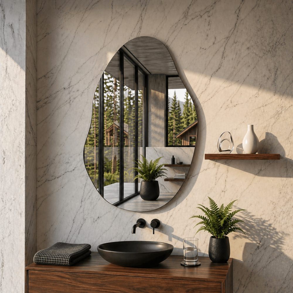 Espelho Orgânico Nuvem 70x50 Polido Luxo Moderno Decorativo C/ Suporte Parede Banheiro Quarto Sala