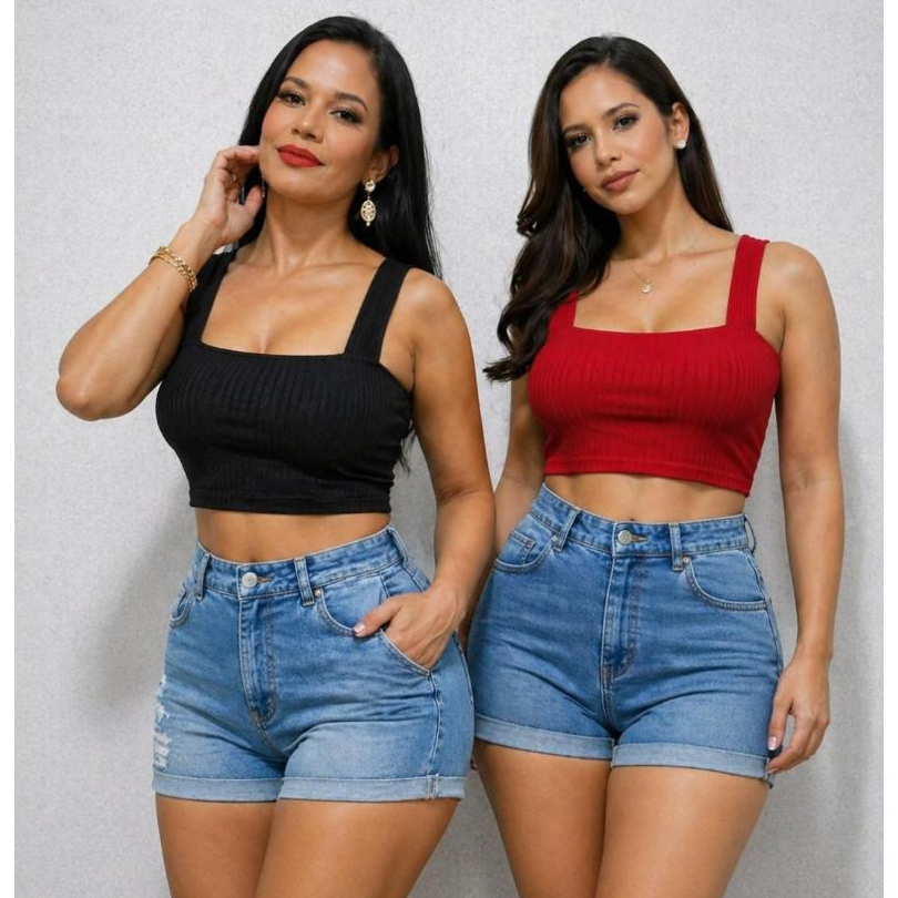 Cropped Canelado Verão Praia Modelo Francesinha elegante Blogueira Carnaval