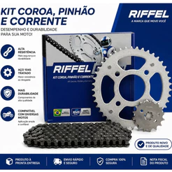 Kit Relação Transmissão Tração Honda Titan Fan 125 2000 a 2008 completo Riffel Aço 1045
