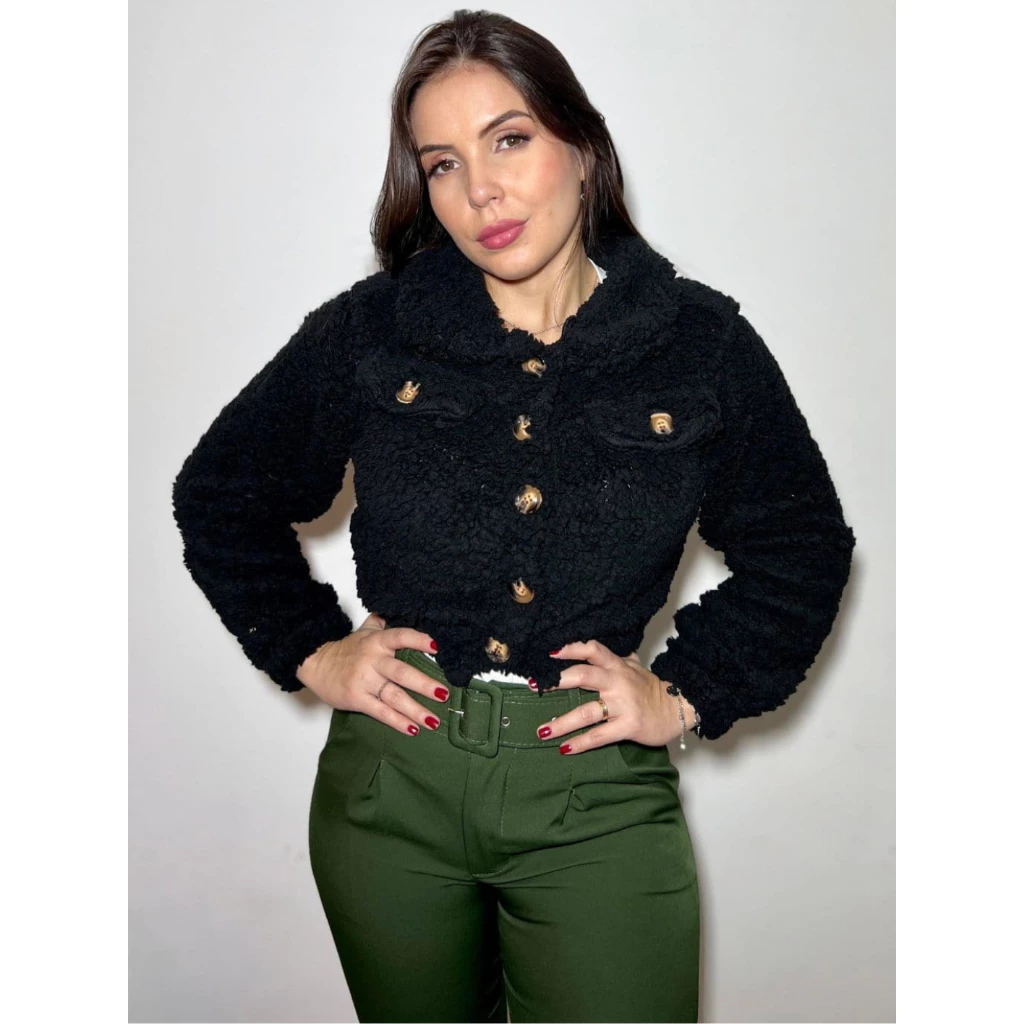 Casaco Teddy Curto Cropped Pelinho Jaqueta Blusa de Frio Feminina Felpudo Ted Tedy Casaquinho