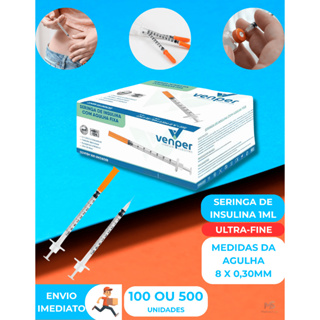 Seringa Insulina 1ml com Agulha Fixa 8X0,30mm 30g Venper C/100 Unidades ou 500 unidades em Oferta na Shopee