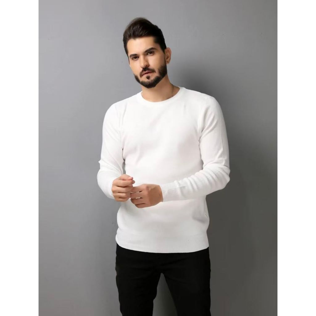 Sueter tricot masculino casaco blusa de frio gola redonda manga longa blusa de Lã Importado lisa