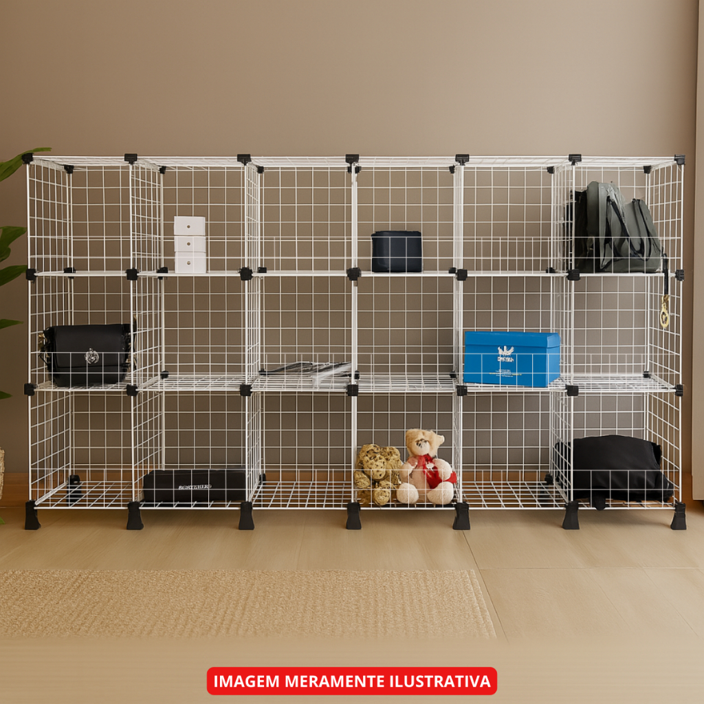 Estante Modular 30x30 Preto/Branco 18 Nichos Aparador Para Loja Brinquedo Livro Promoção Do Dia