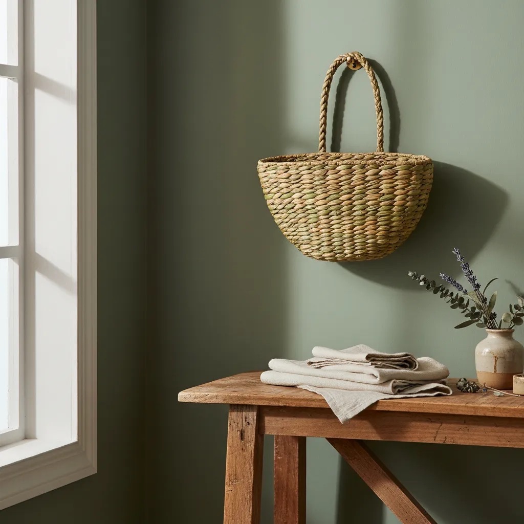 Floreira de Parede em Palha Trançada | Cesto Decorativo Artesanal para Plantas | Decoração