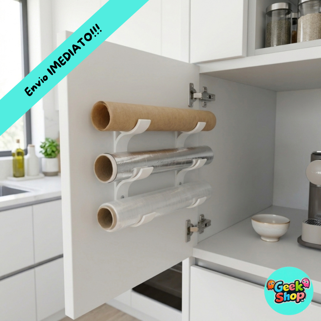 Suporte Organizador Porta Rolos 3 Níveis Ajustável Universal Colado com Fita Dupla Face ou Parafusos