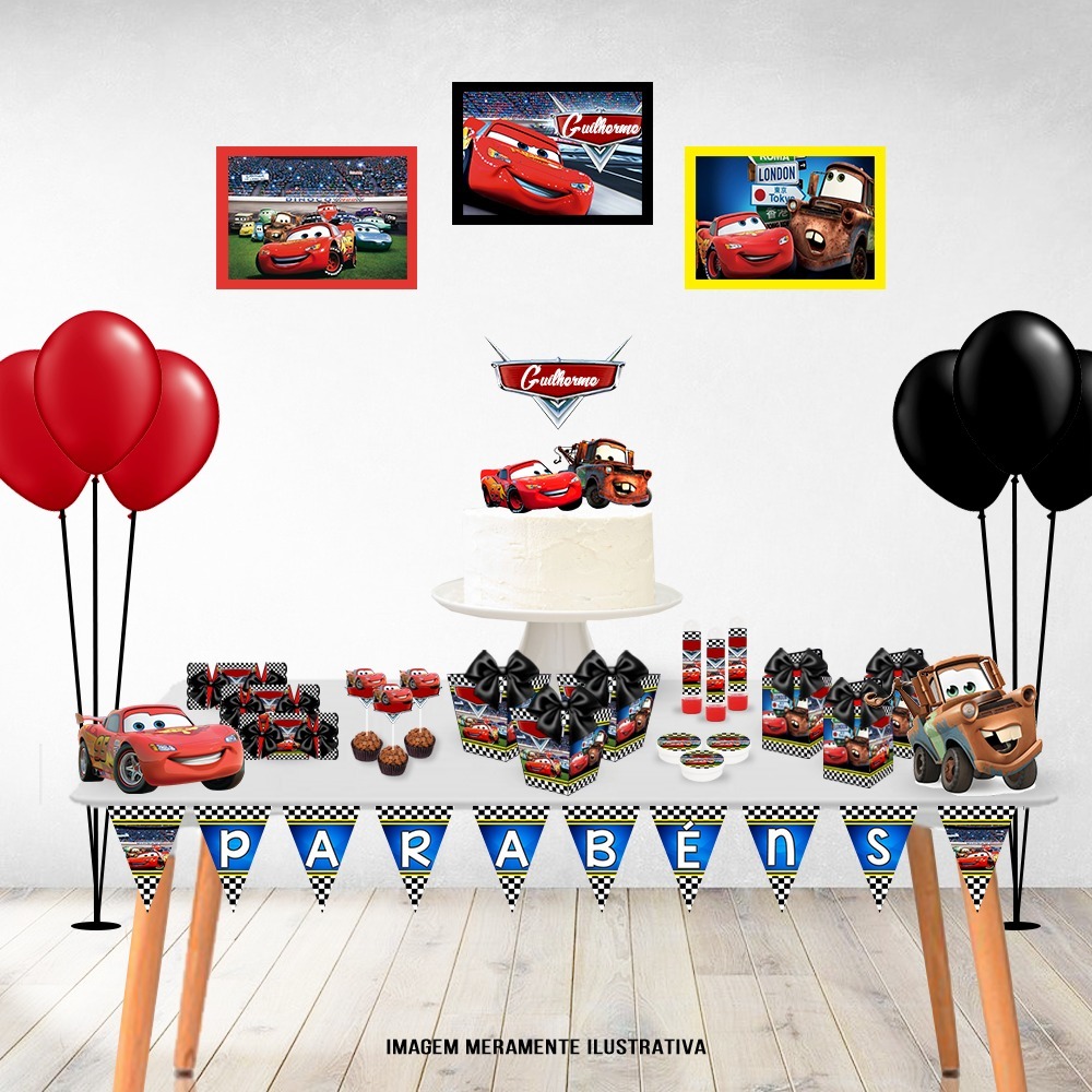 Kit Festa Tema Carros Personalizado | Só um Bolinho | Aniversário Infantil | Mesversário | Pegue e Monte