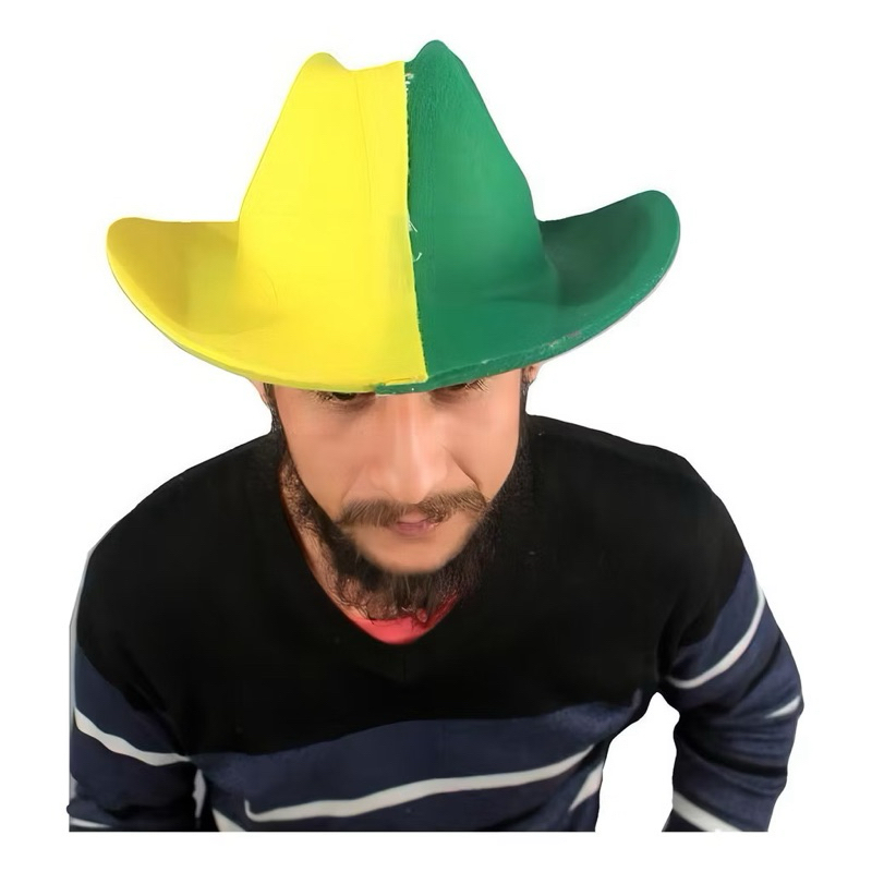 Chapéu Cowboy Brasil | 28x28cm | Verde E Amarelo | Seleção Brasileira | Copa Do Mundo | Fantasia | Jogos | Futebol