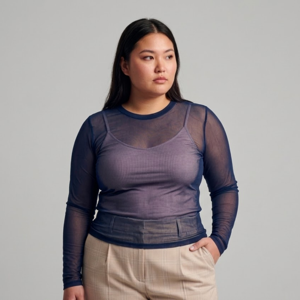 Blusa Tule Feminina Moda Balada Transparente Manga Longa Plus Size Sexy Festa Academia