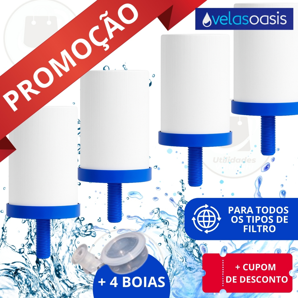4 VELAS FILTRO BARRO TRIPLA AÇÃO Carvão Ativado Prata Coloidal - SERVE PARA TODOS TIPO FILTRO BARRO