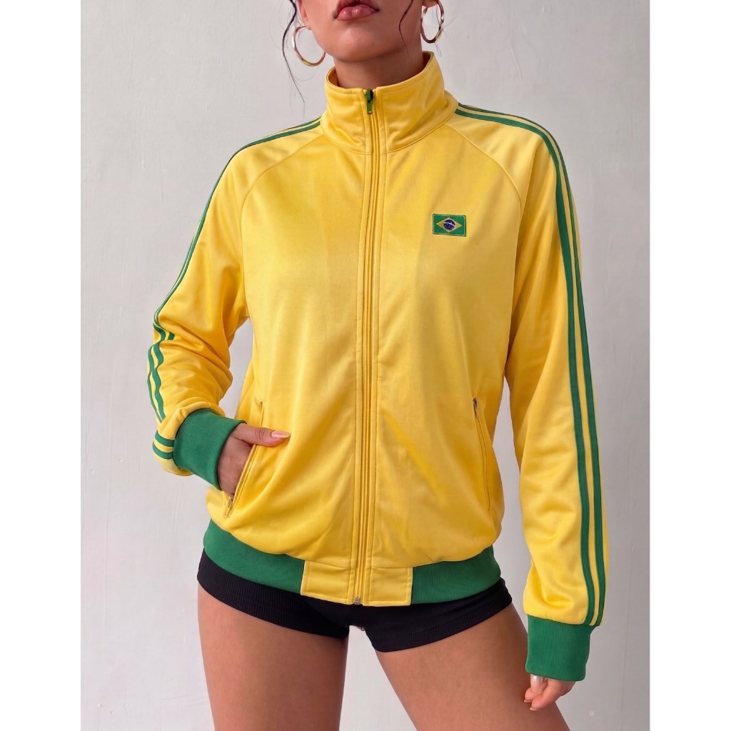 Jaqueta Brasil Feminina Com Zíper Gola Alta Blusa Seleção Brasileira Moda Blogueira